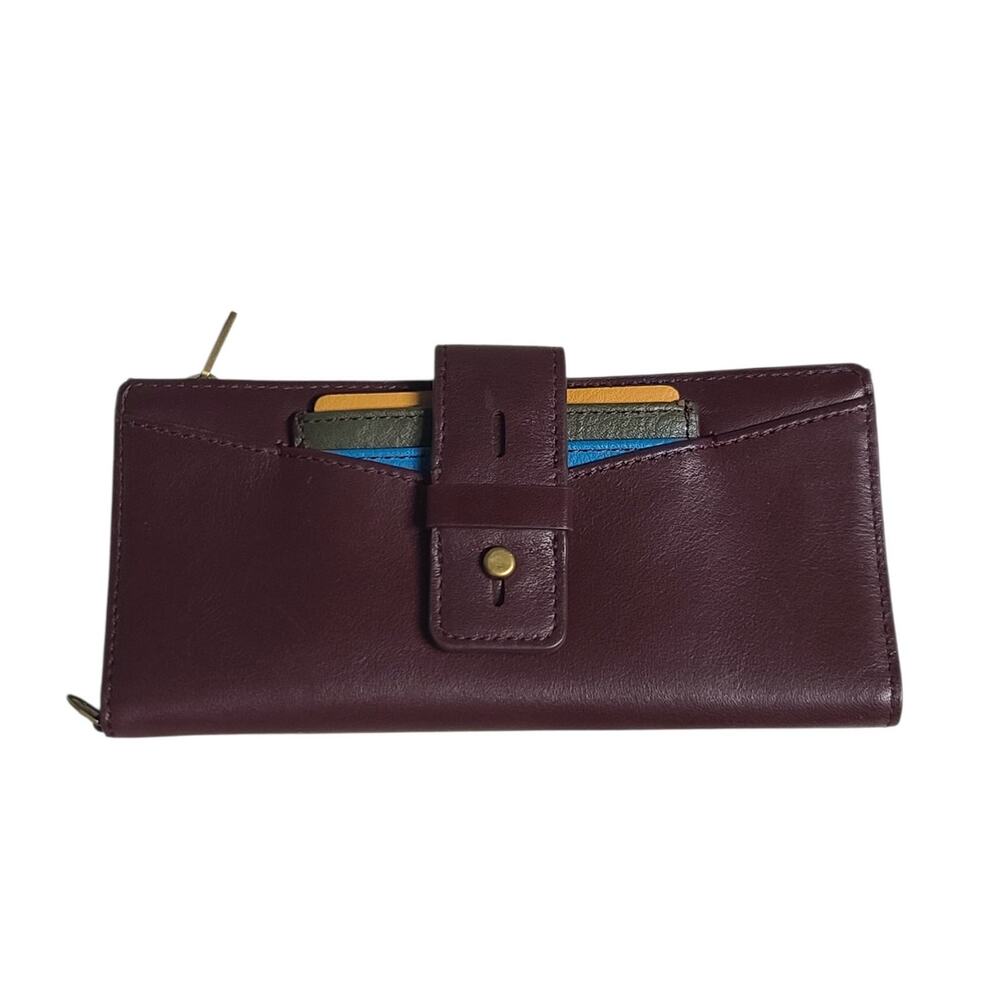 Fossil Logan Brown Plum Leather Bifold Wallet Snap